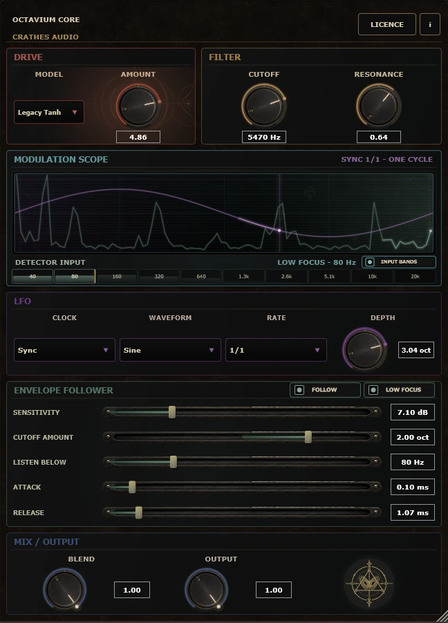 The complete Octavium Core plug-in interface
